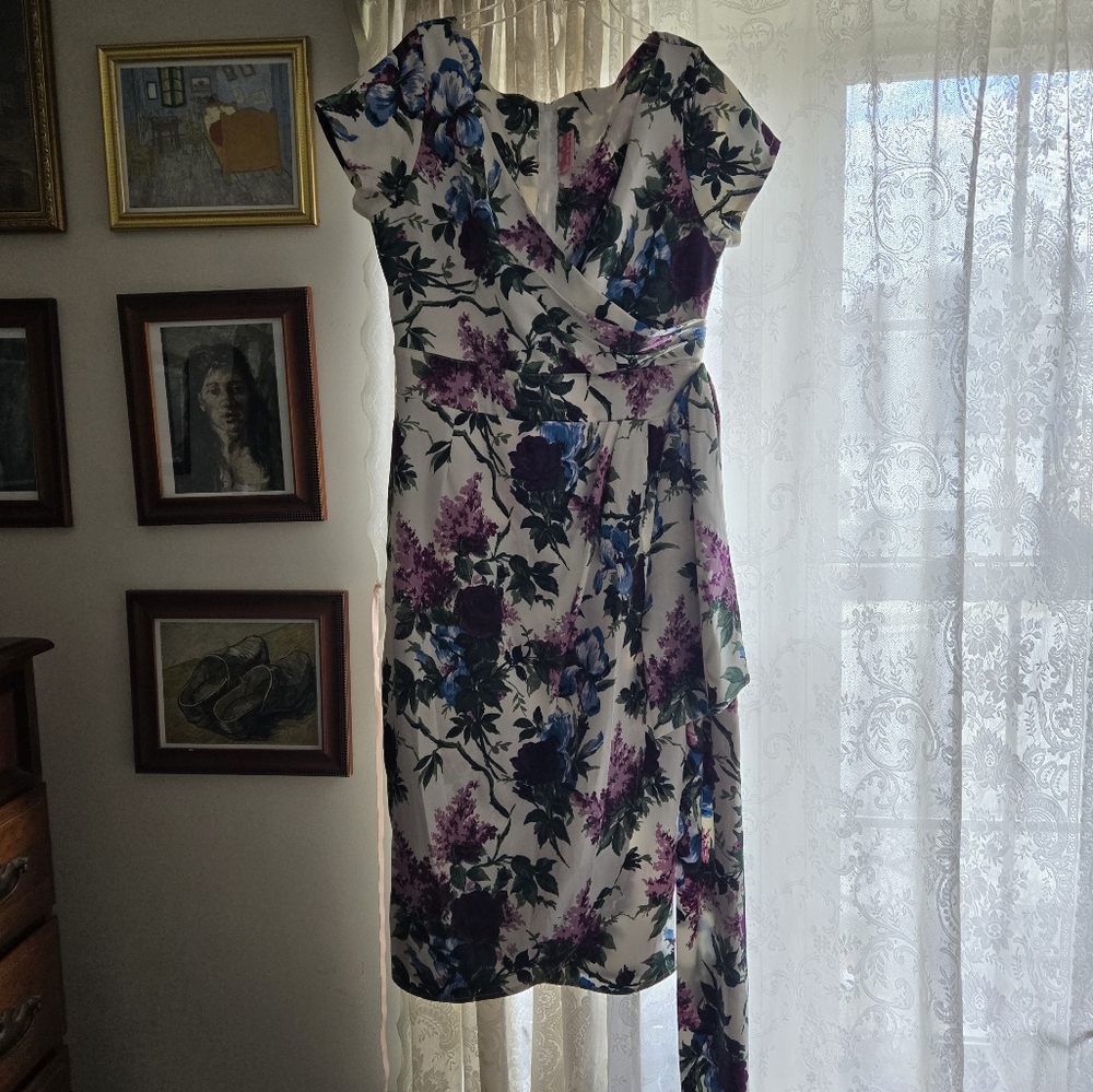 Pinup Couture Ava Faux Wrap Dress Satin Floral with Sash